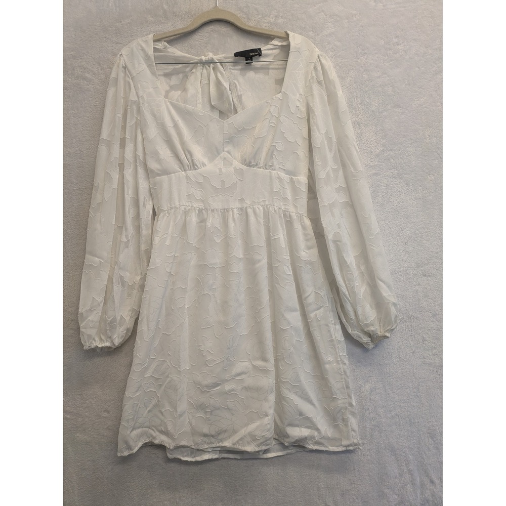 SBETRO White Textured Puff Sleeve‎ Square Neck Mini Dress Womens Size S